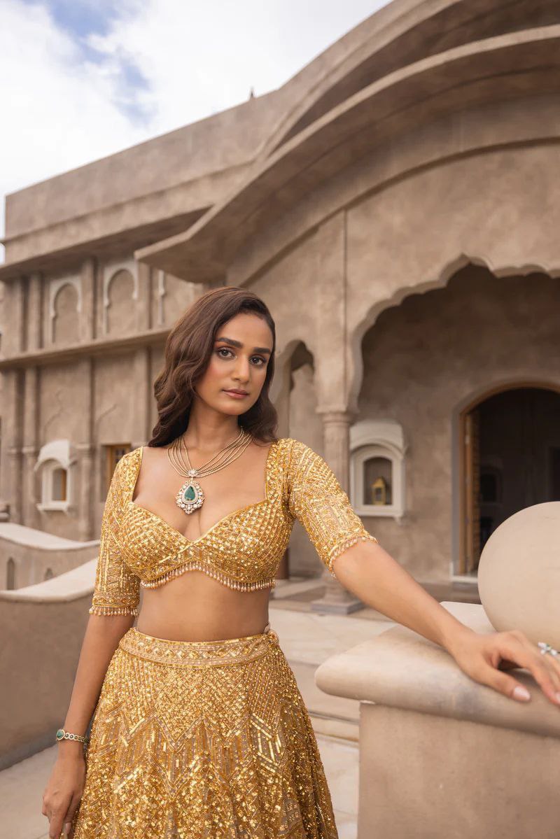 Yellow Lehenga with Dori work