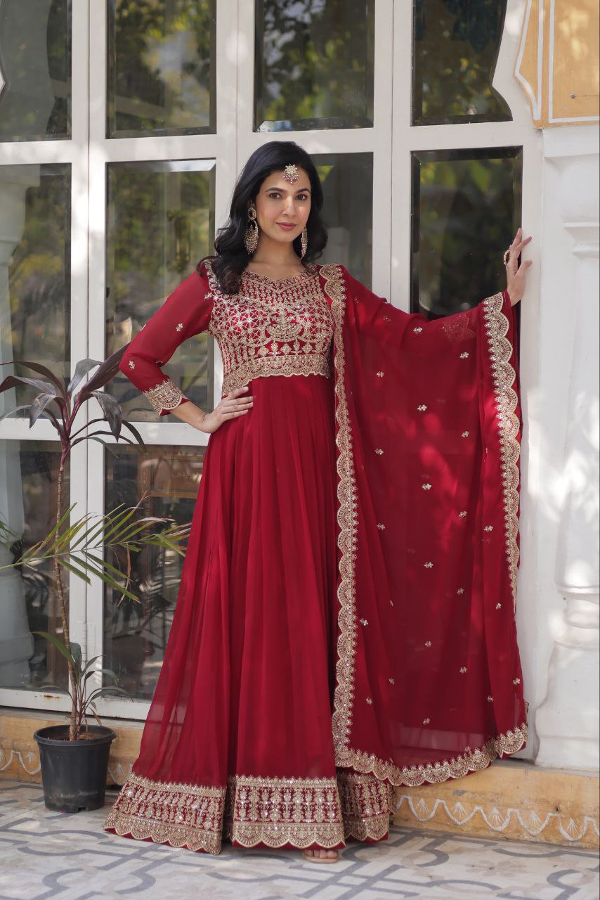 Maroon Embroidery Work Georgette Lehenga