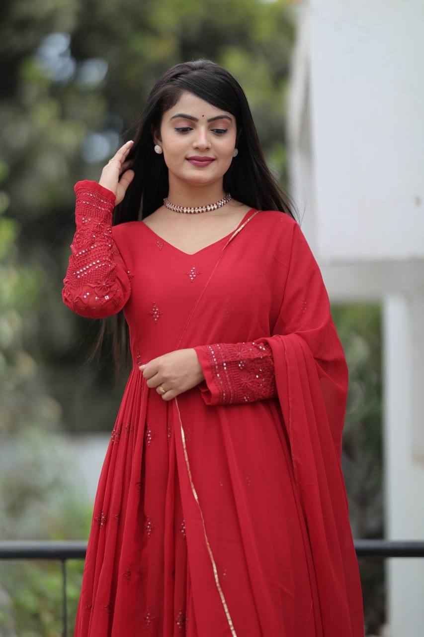 Maroon Embroidered Anarkali Kurta Set