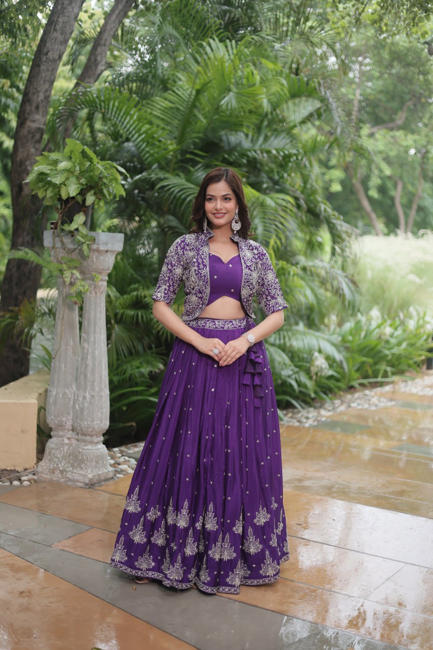 Purple SequinButti Embroiery Lehenga