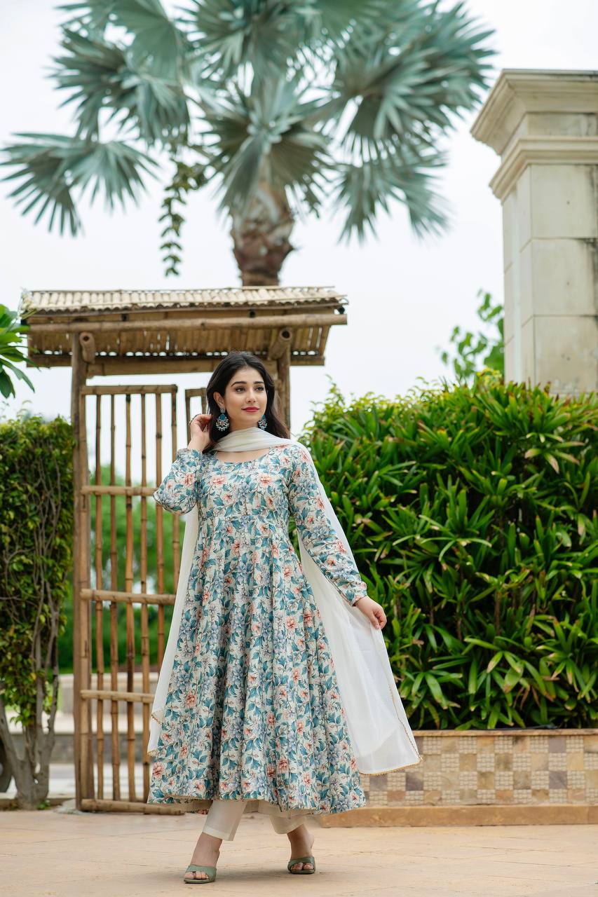 Multicolor Floral Printed Anarkali Kurta Set