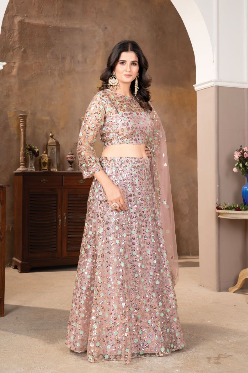 Pink Net With sequin work Party Wear Lehenga