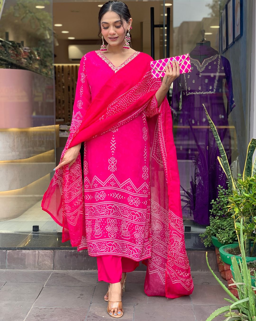 Silk Blend Printed Fabric work Straight cut Kurta, Pant and Dupatta Set
