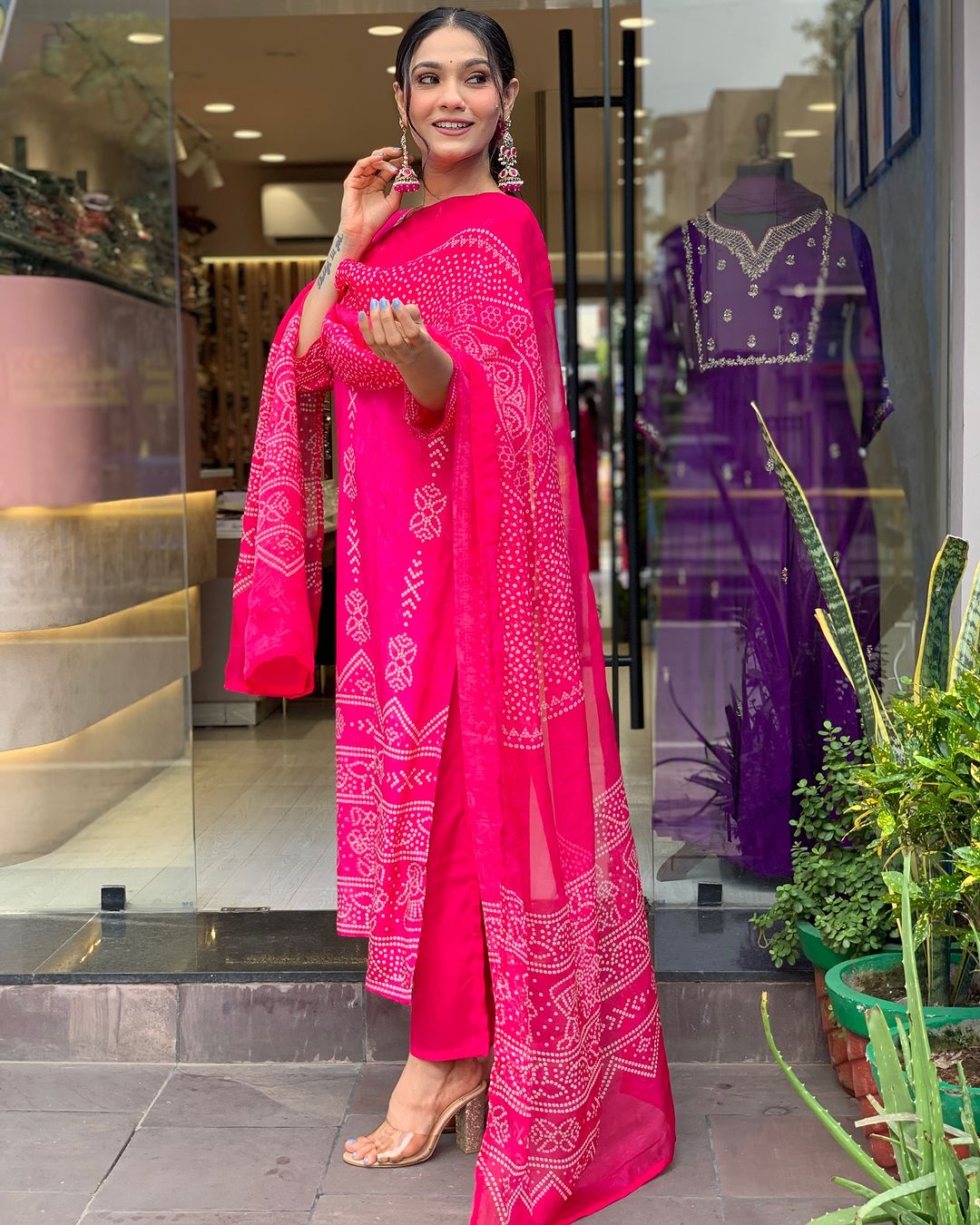 Silk Blend Printed Fabric work Straight cut Kurta, Pant and Dupatta Set