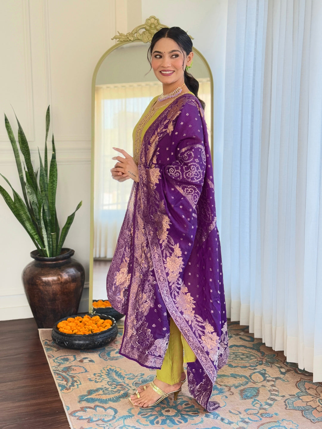 Women's Yellowish Embroidered Viscose Fabric Straight Kurta, Pant and Dupatta Set