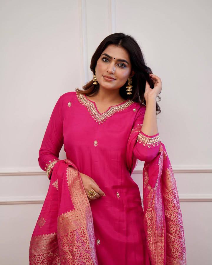 Pink Embroidered Straight Kurta Set