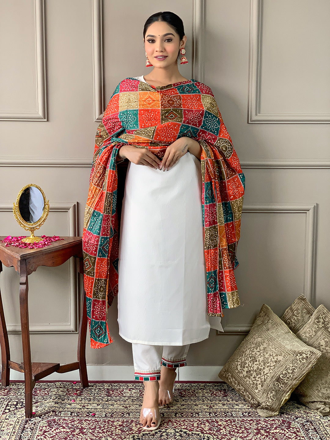 Off White Viscose Embroidered Kurta