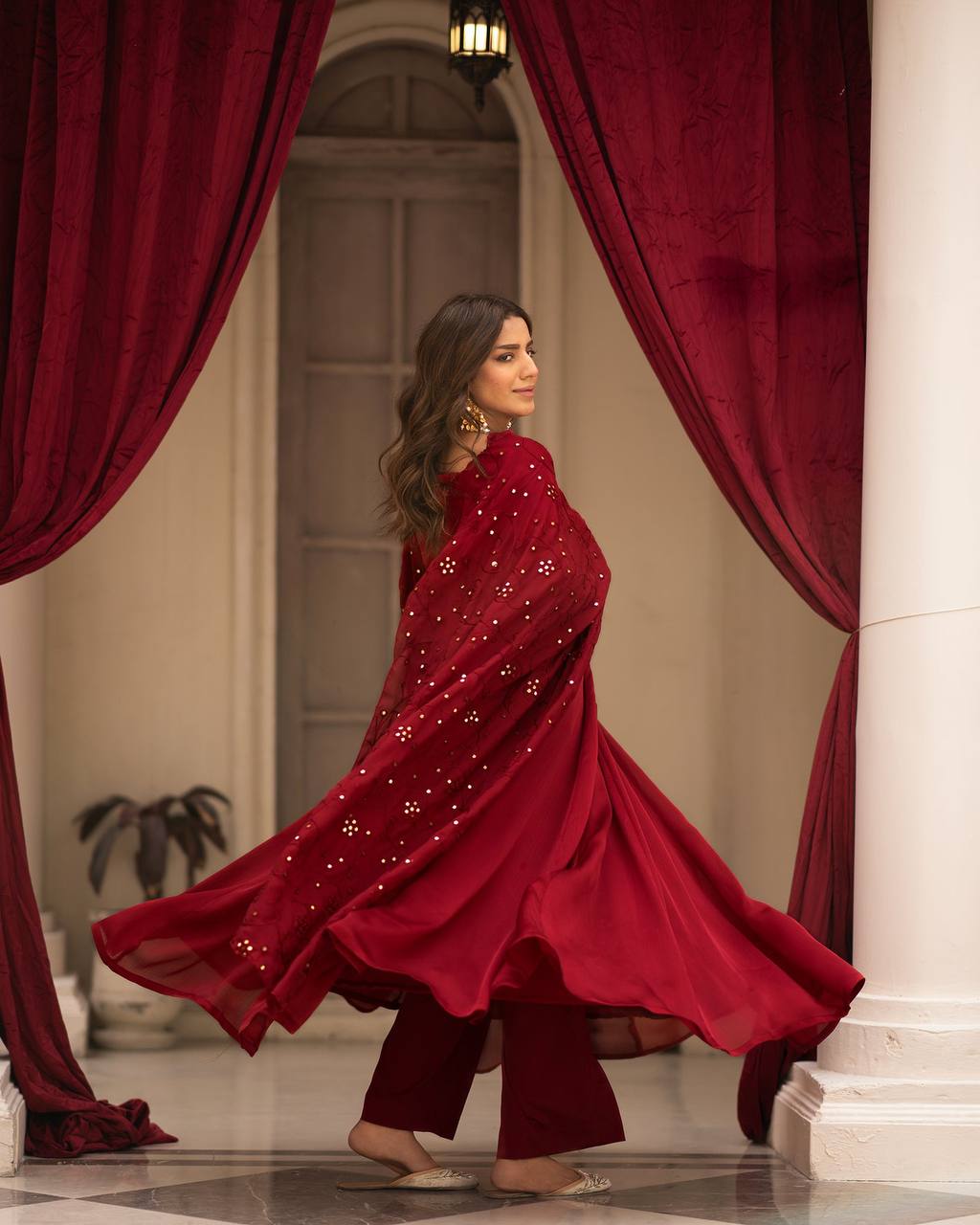 Maroon Anarkali Kurta Set