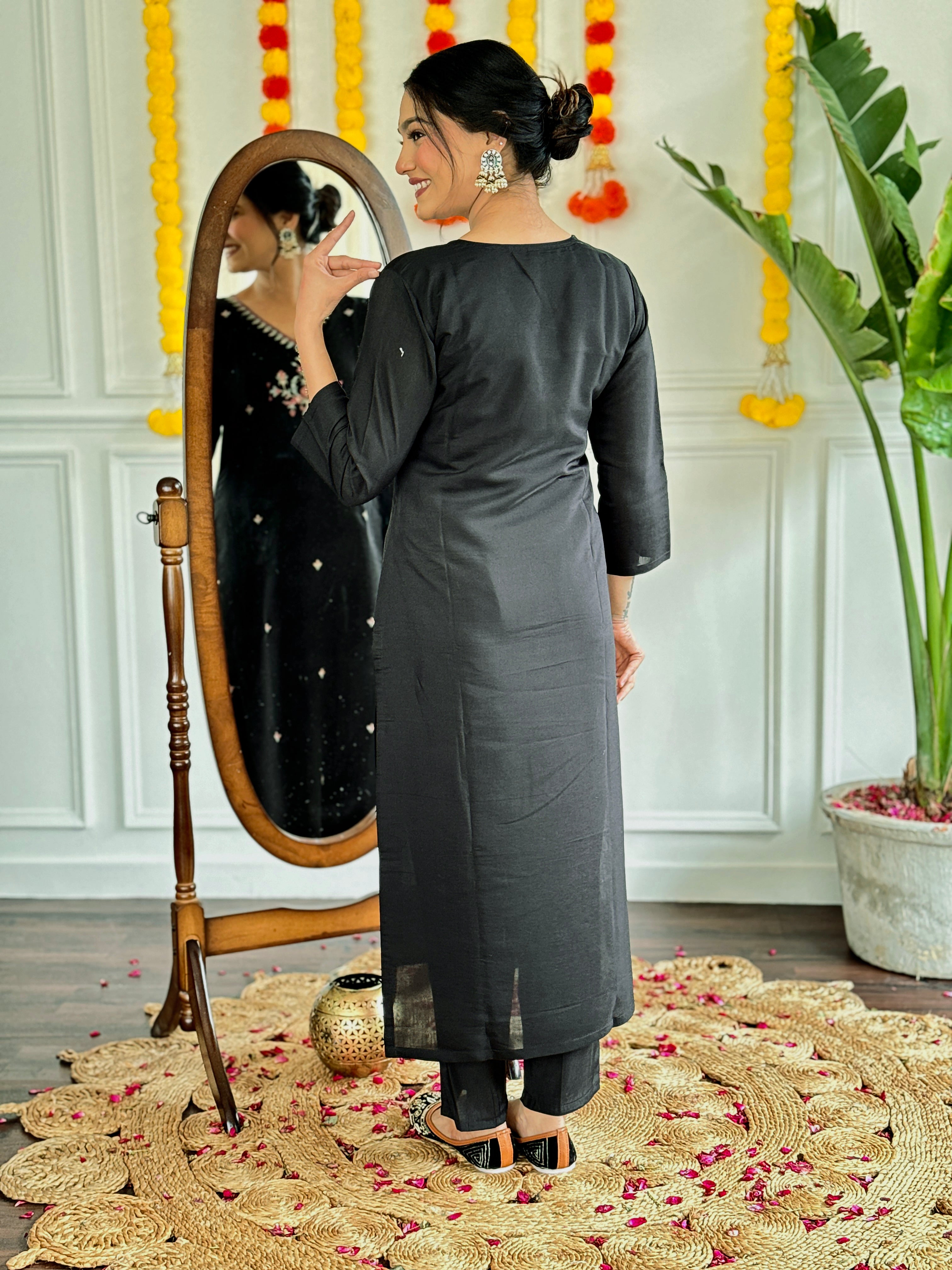 Black Viscose Chanderi Kurta