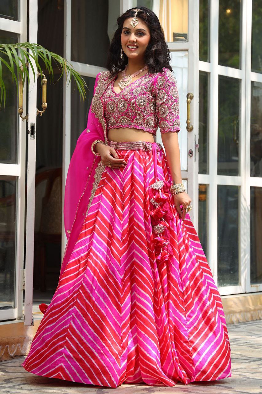 Pink Foil work Lehenga