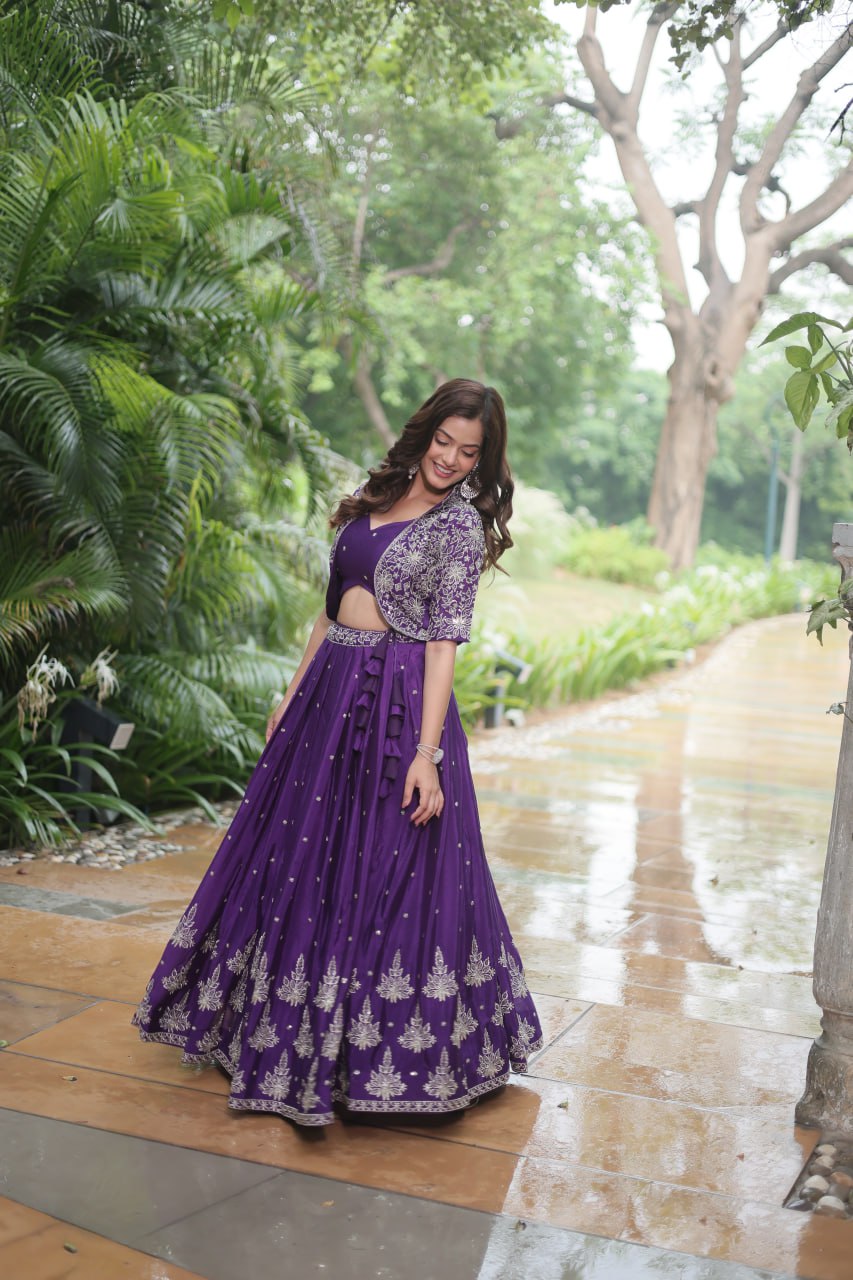 Purple SequinButti Embroiery Lehenga