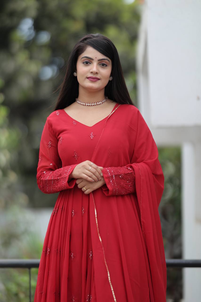 Maroon Embroidered Anarkali Kurta Set