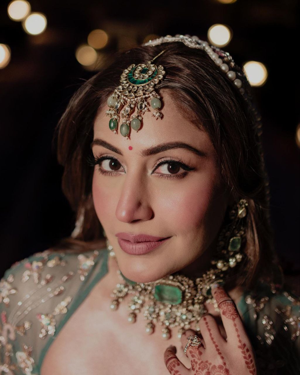 Sage Green Silk Lehenga with Pearl Work