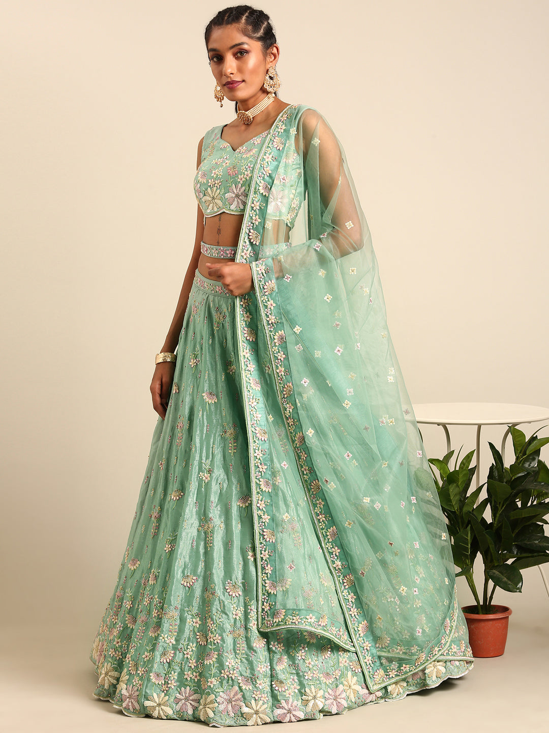 Sea Green Georgette heavy Sequinse embroidery Lehenga Set