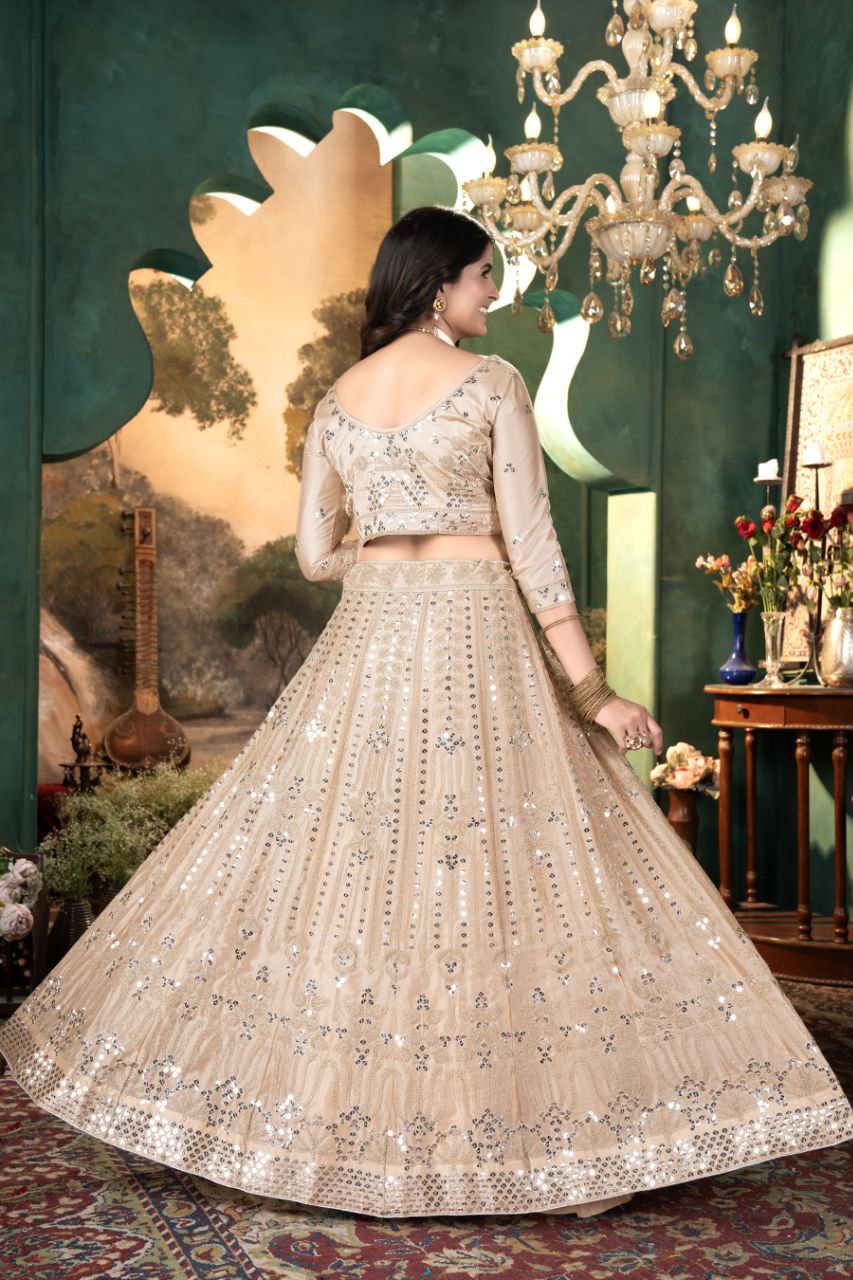 Peach Satin Lehenga With Embroidery work