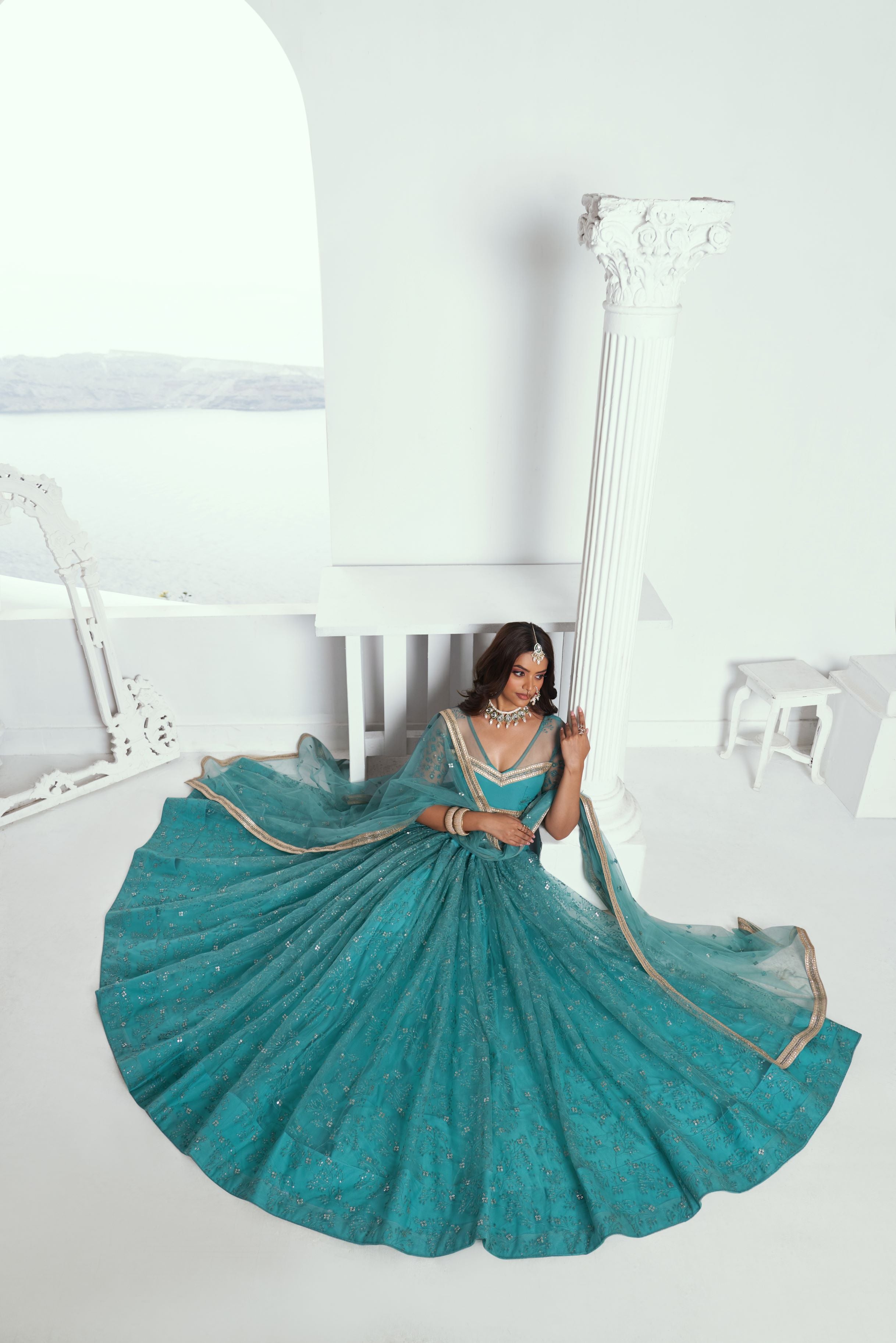 Jade Green tonal work Lehenga Set