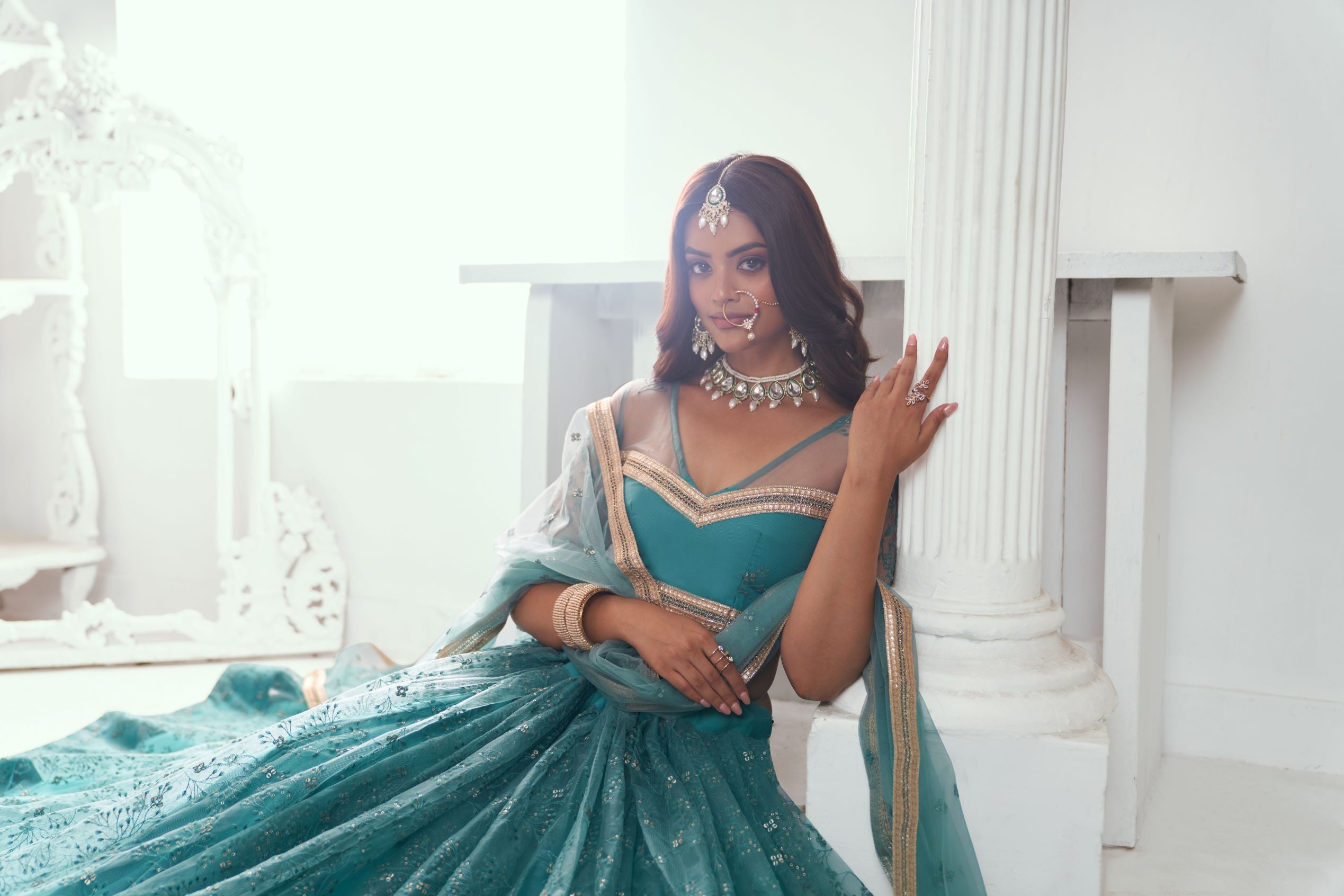 Jade Green tonal work Lehenga Set