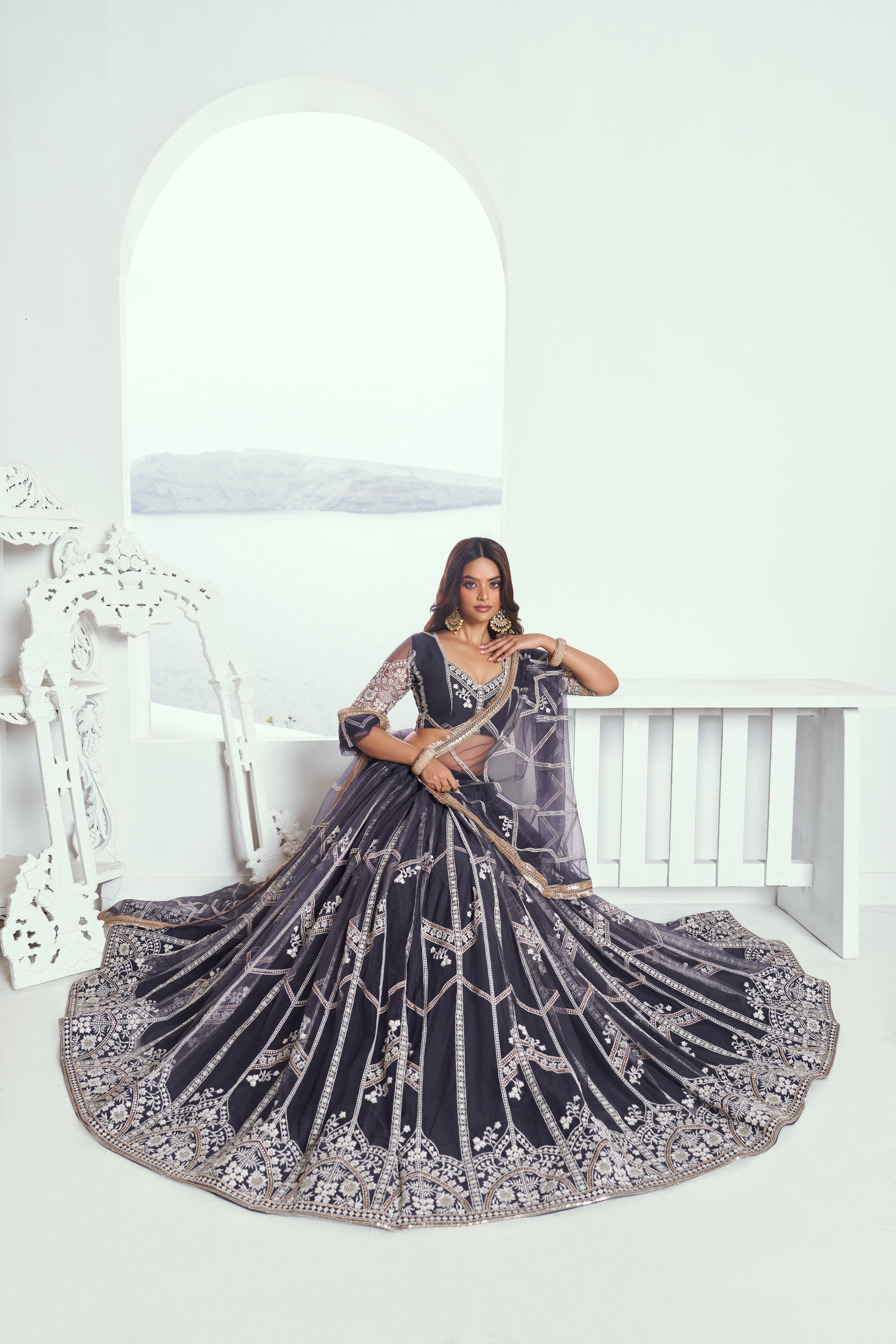 Grey tonal work Lehenga Set