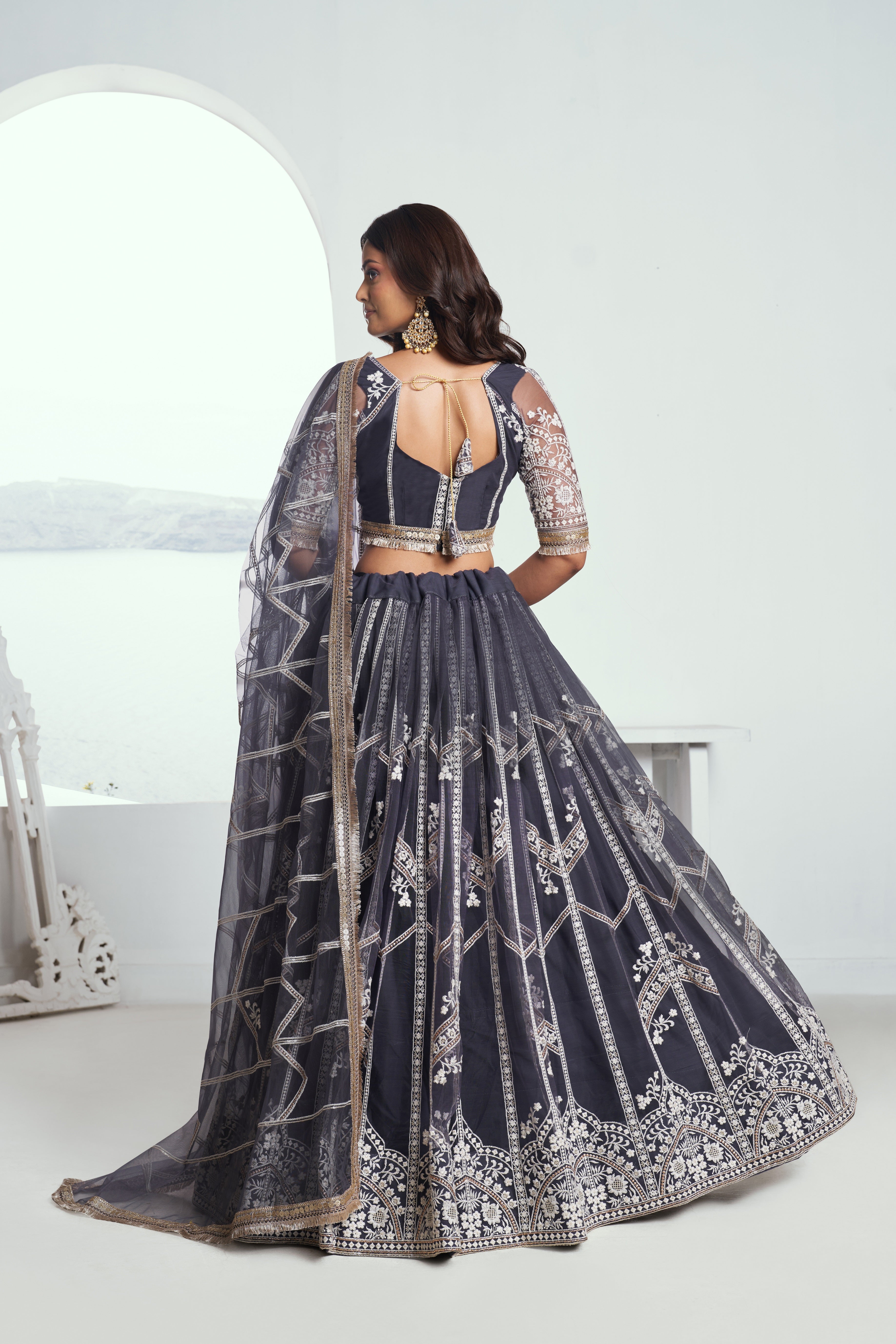 Grey tonal work Lehenga Set