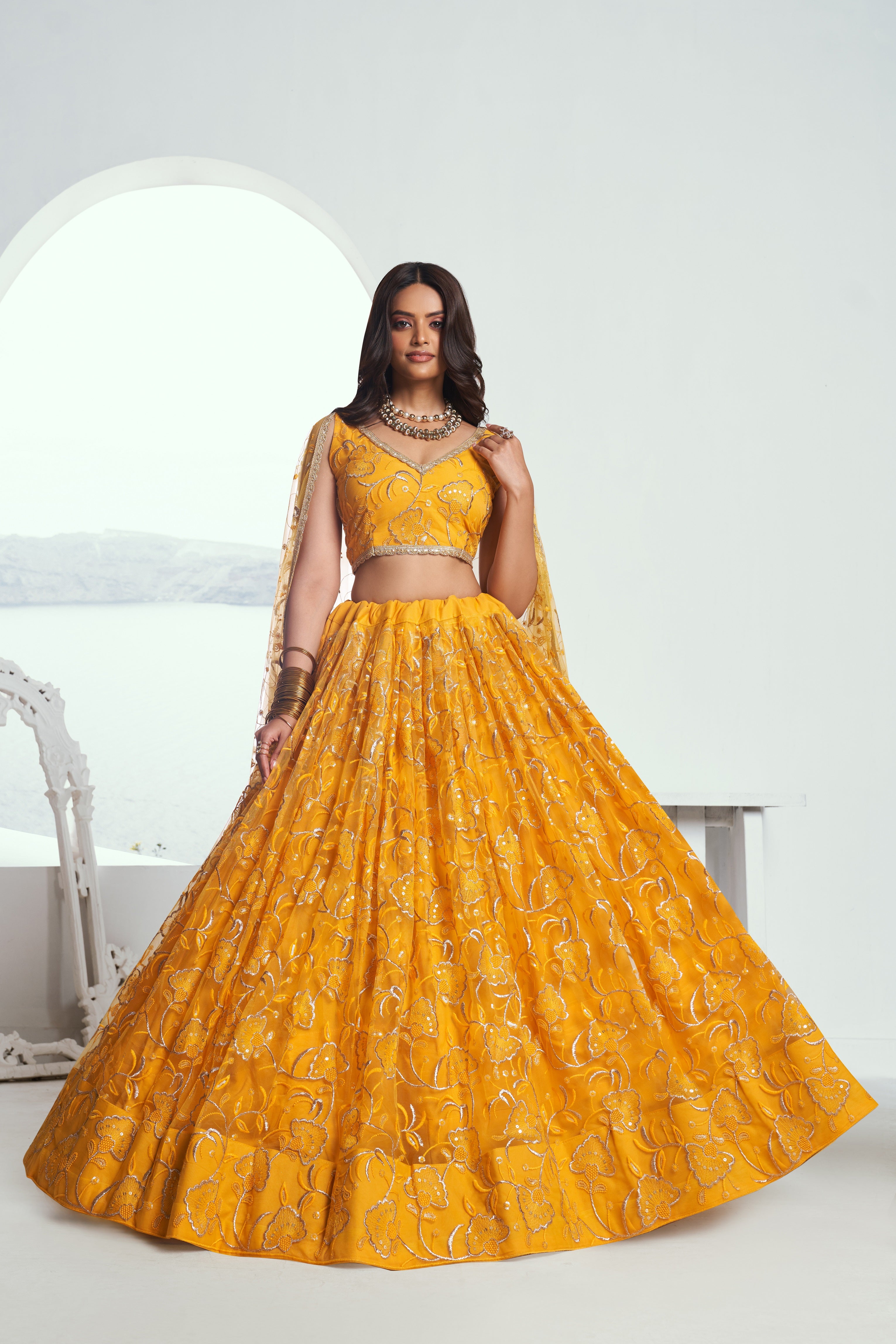 Yellow Green tonal work Lehenga Set