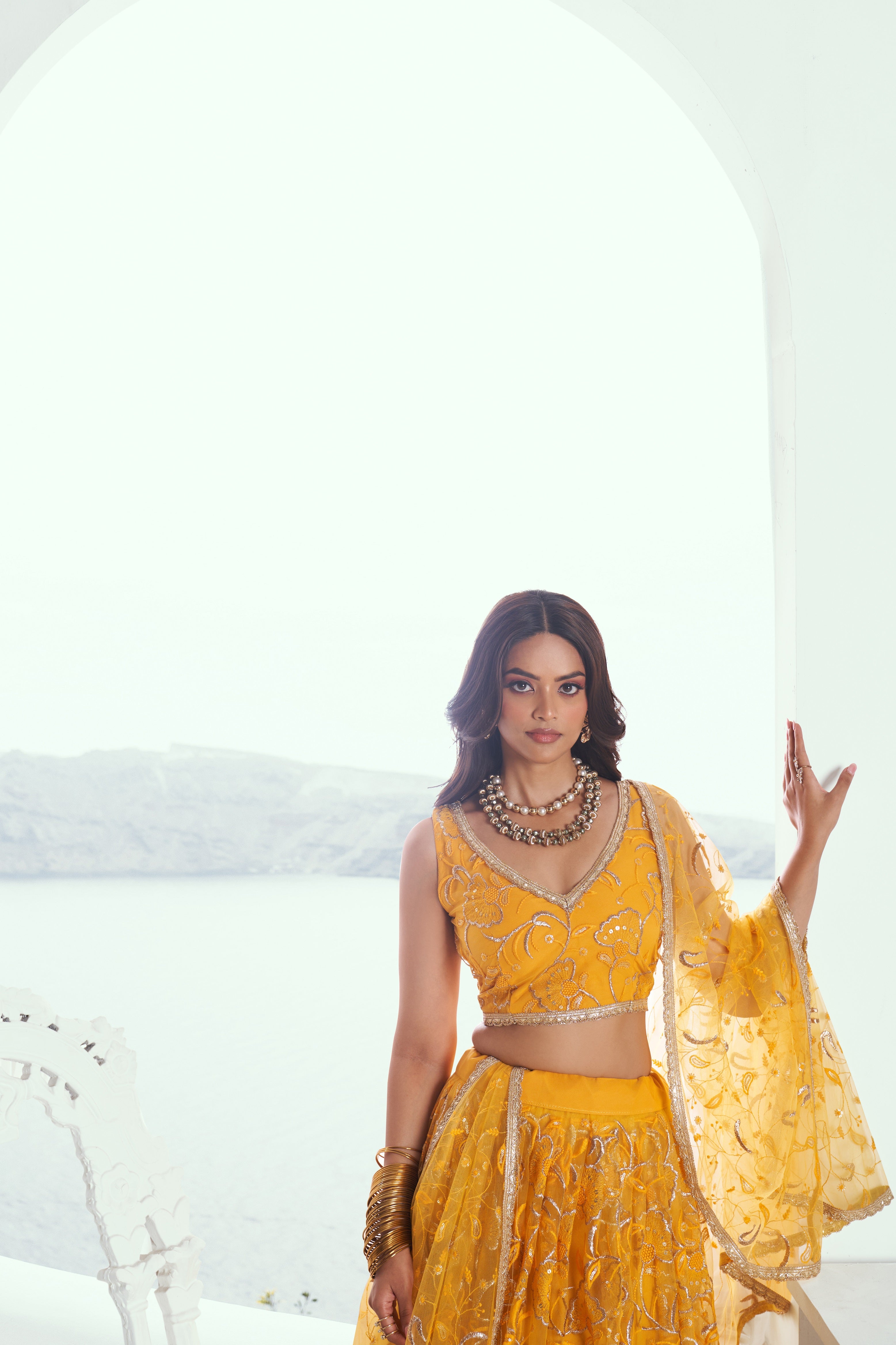 Yellow Green tonal work Lehenga Set