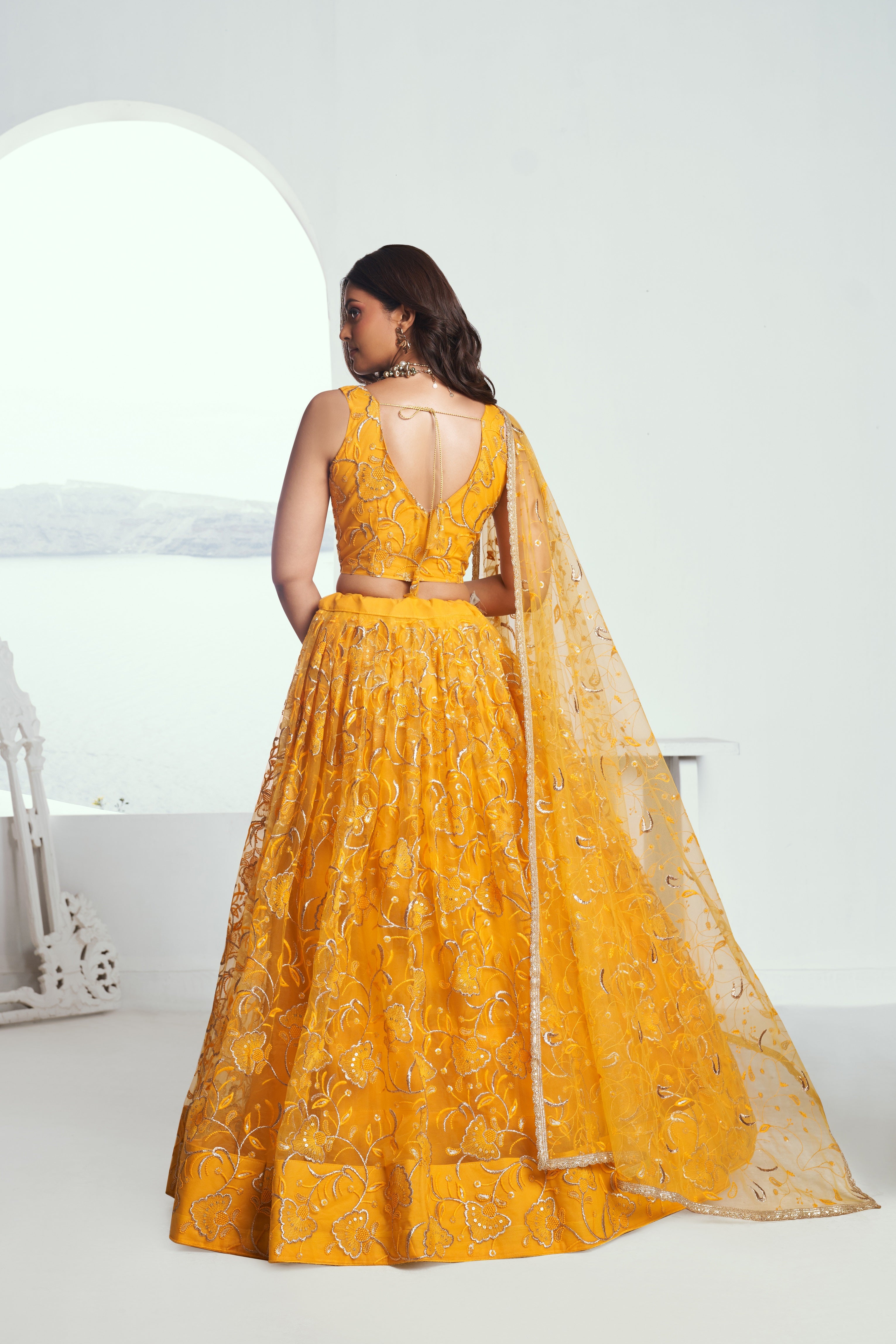 Yellow Green tonal work Lehenga Set