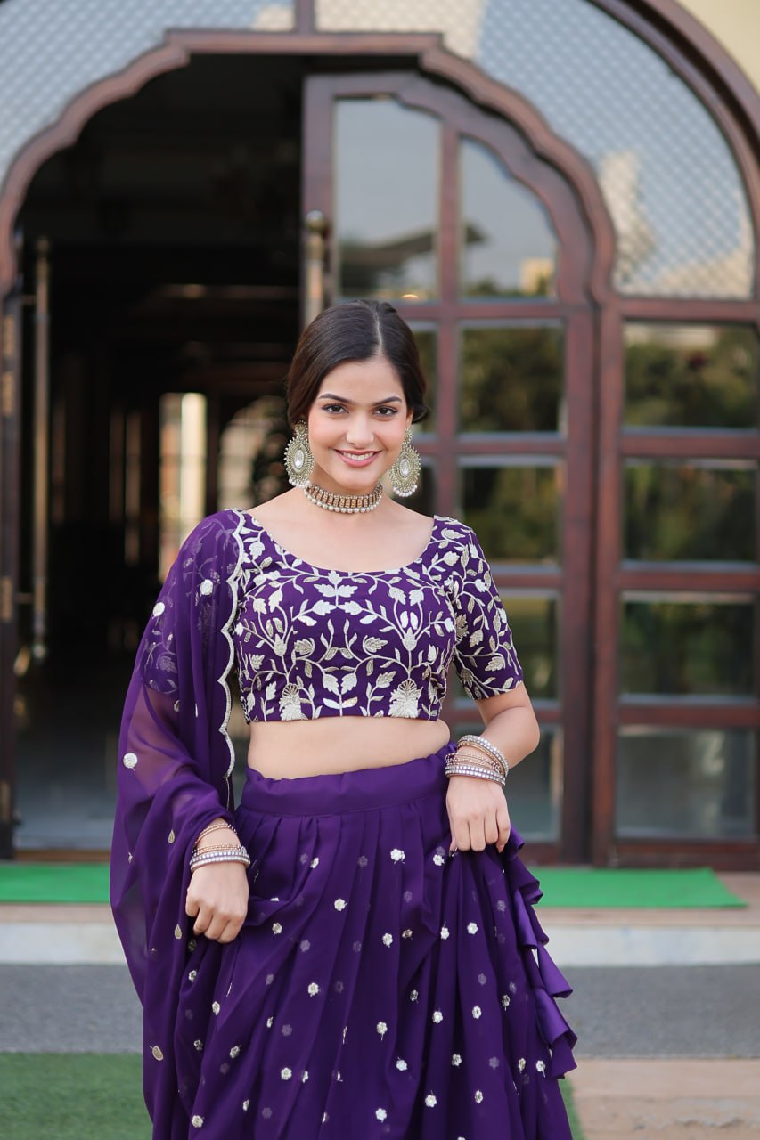 Purple Sequin Embroidery Lehenga