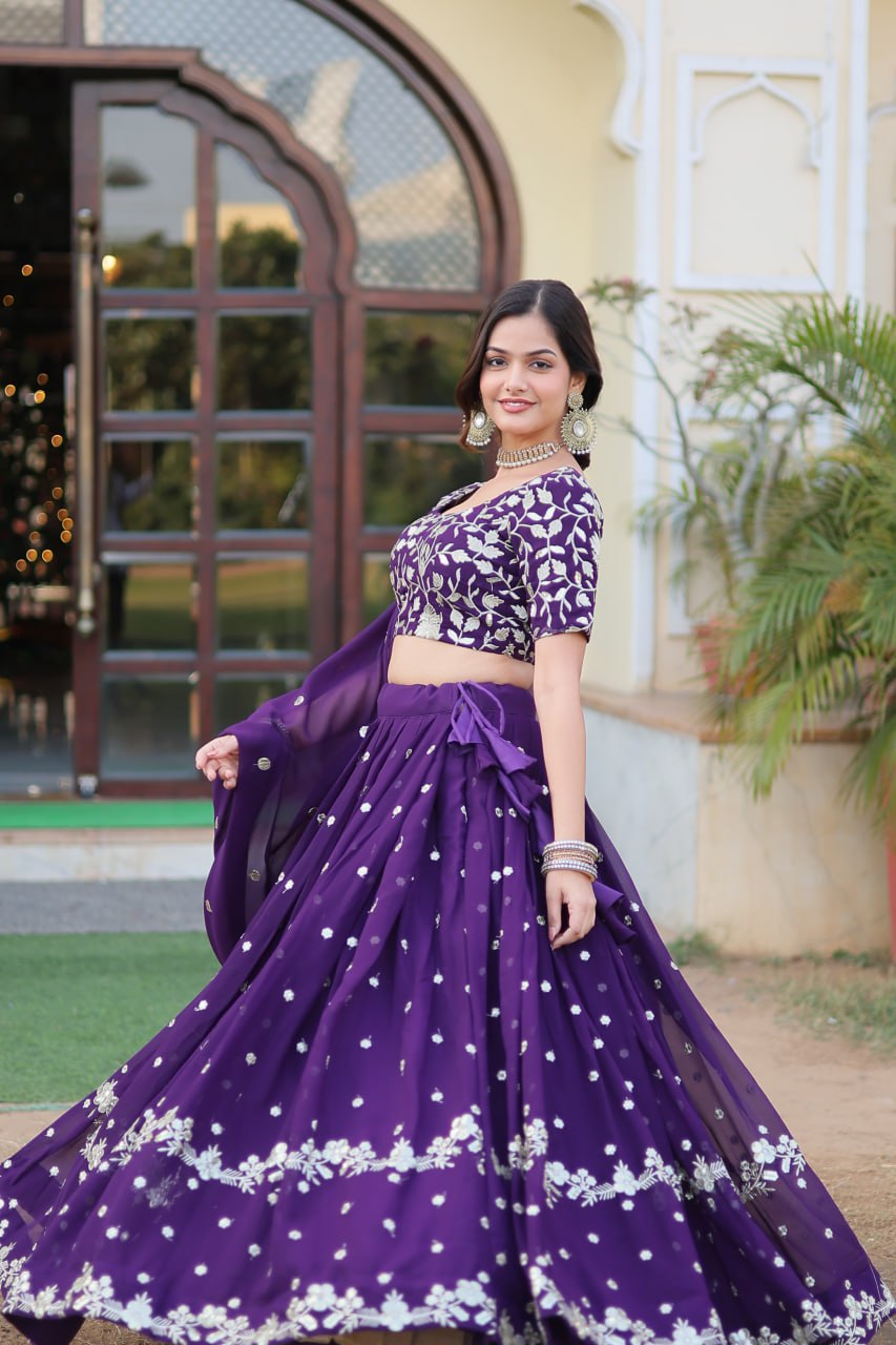 Purple Sequin Embroidery Lehenga