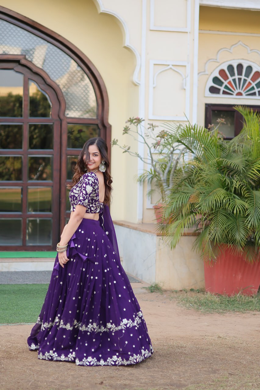 Purple Sequin Embroidery Lehenga