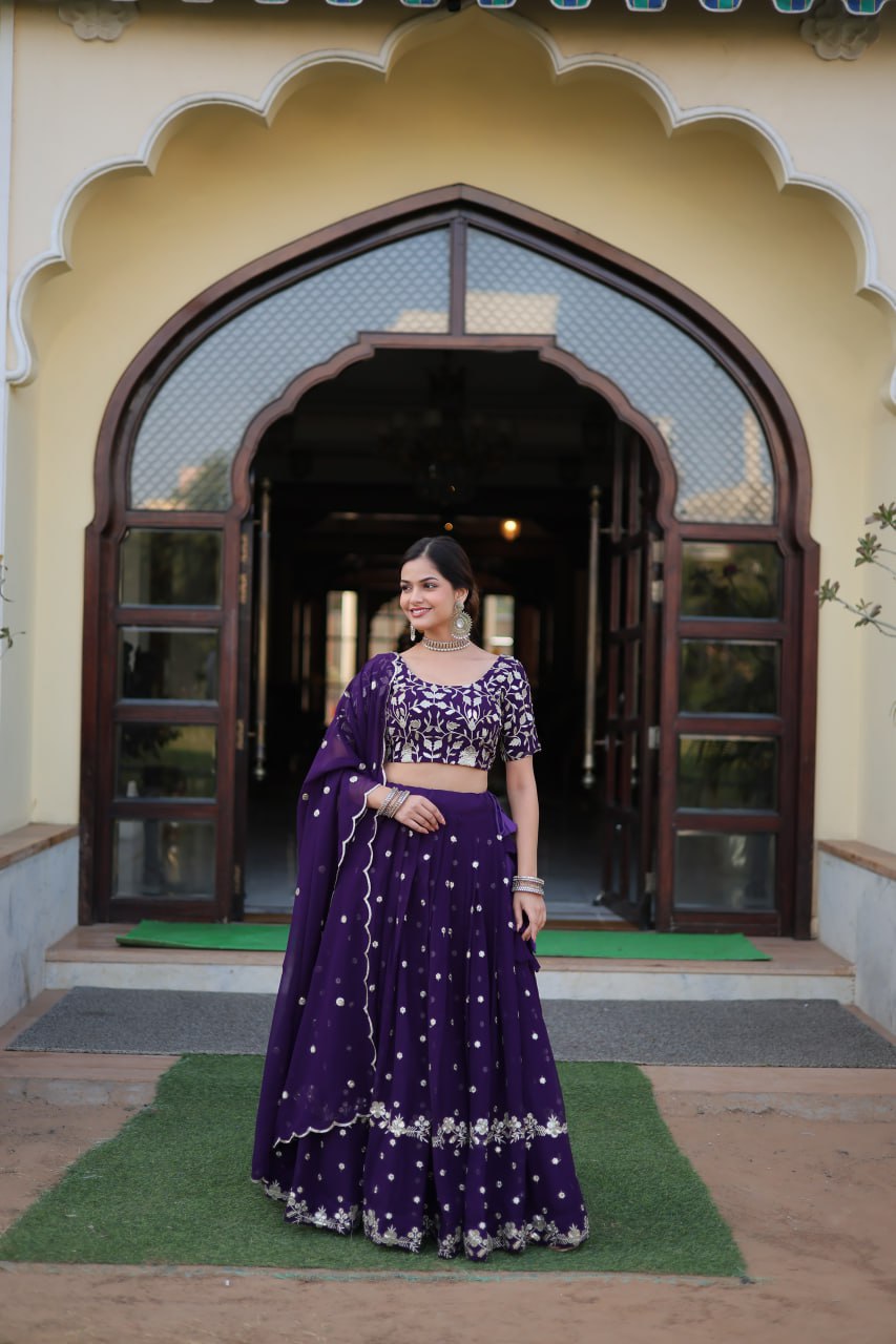 Purple Sequin Embroidery Lehenga