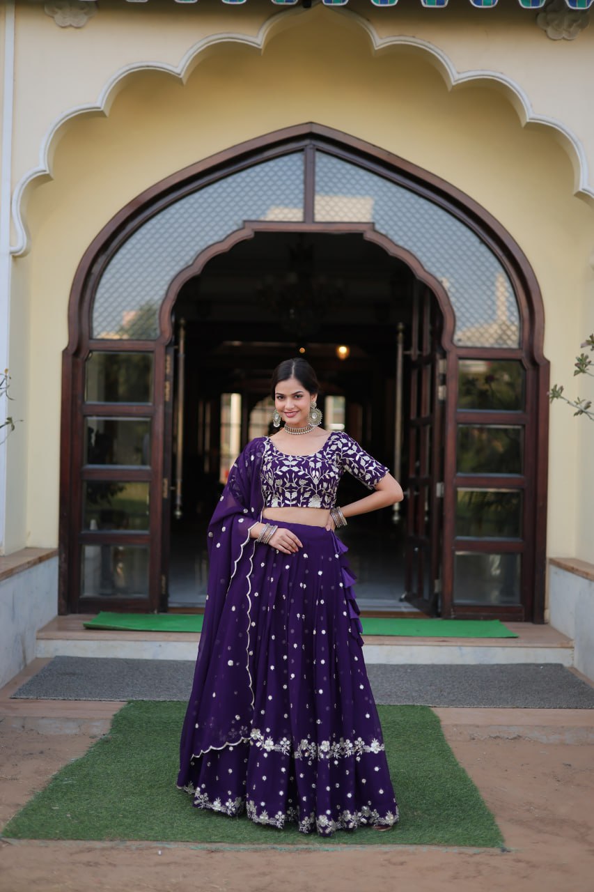 Purple Sequin Embroidery Lehenga