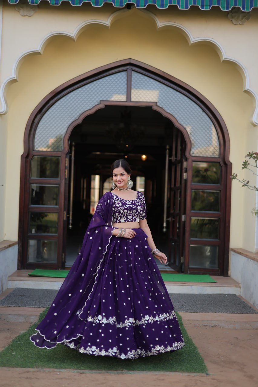 Purple Sequin Embroidery Lehenga
