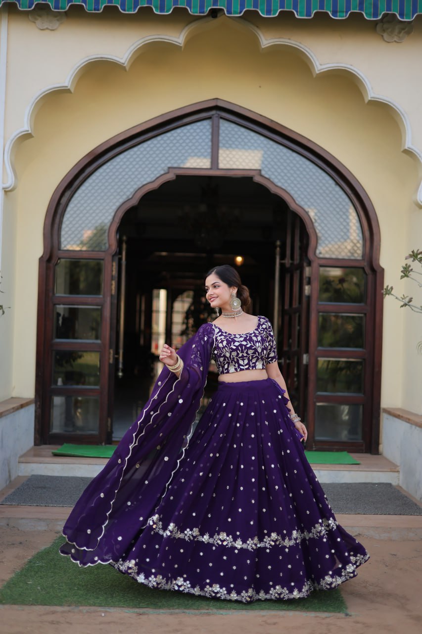 Purple Sequin Embroidery Lehenga