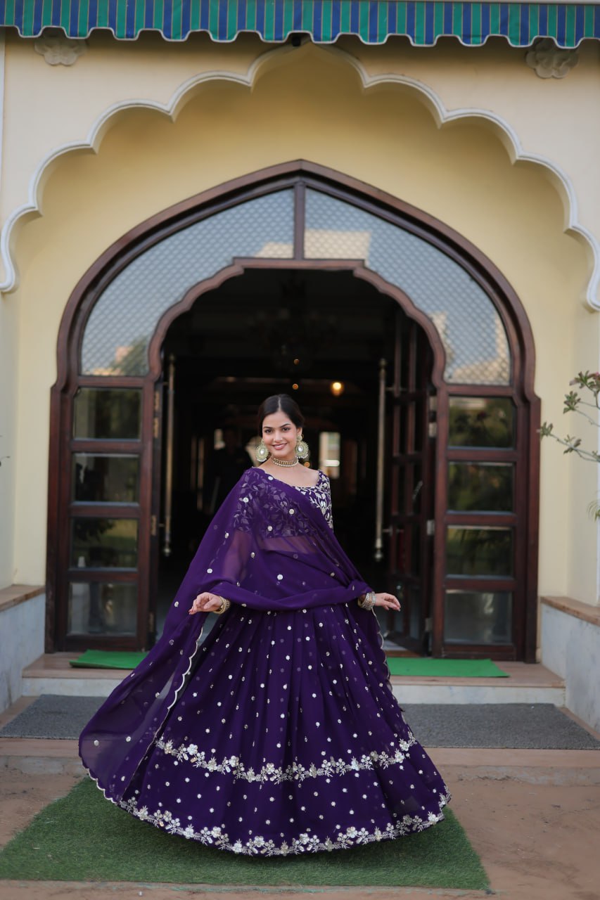 Purple Sequin Embroidery Lehenga