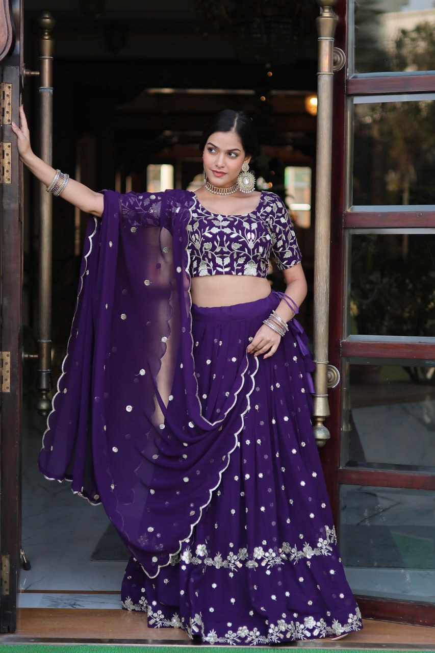Purple Sequin Embroidery Lehenga