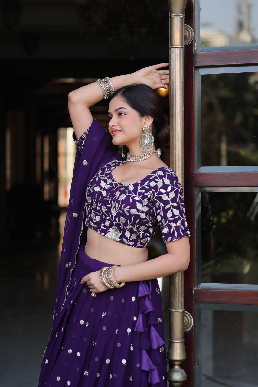Purple Sequin Embroidery Lehenga