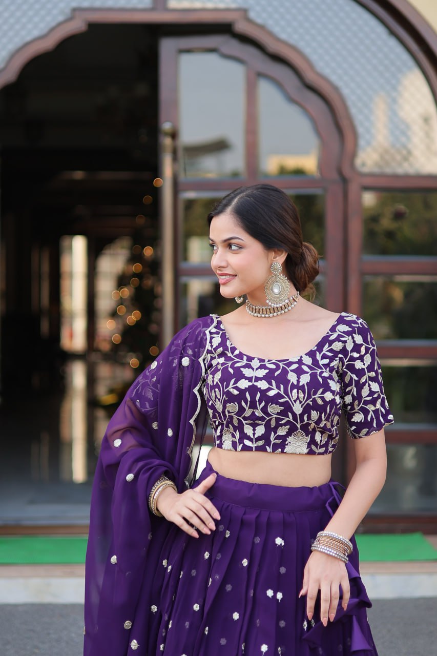 Purple Sequin Embroidery Lehenga
