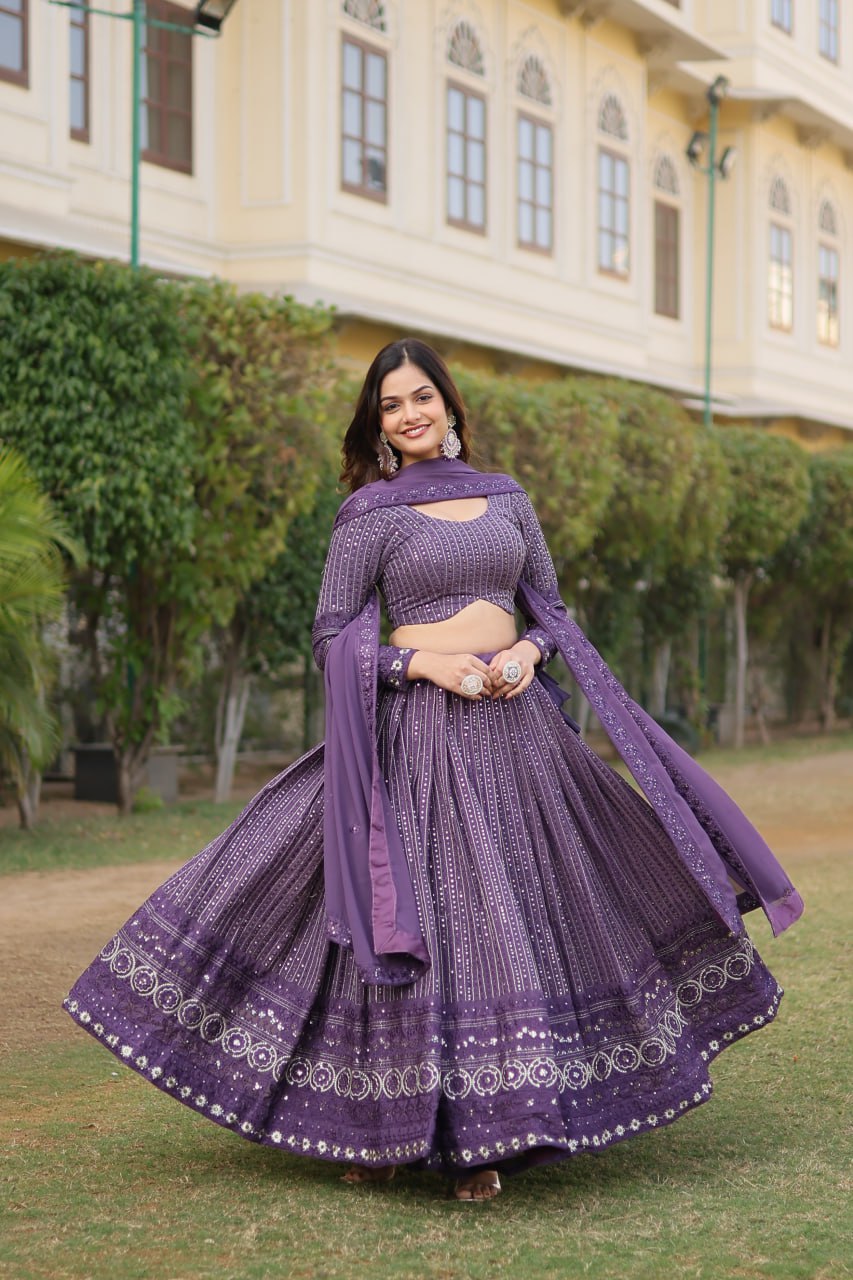 Dark Purple Sequin Lehenga