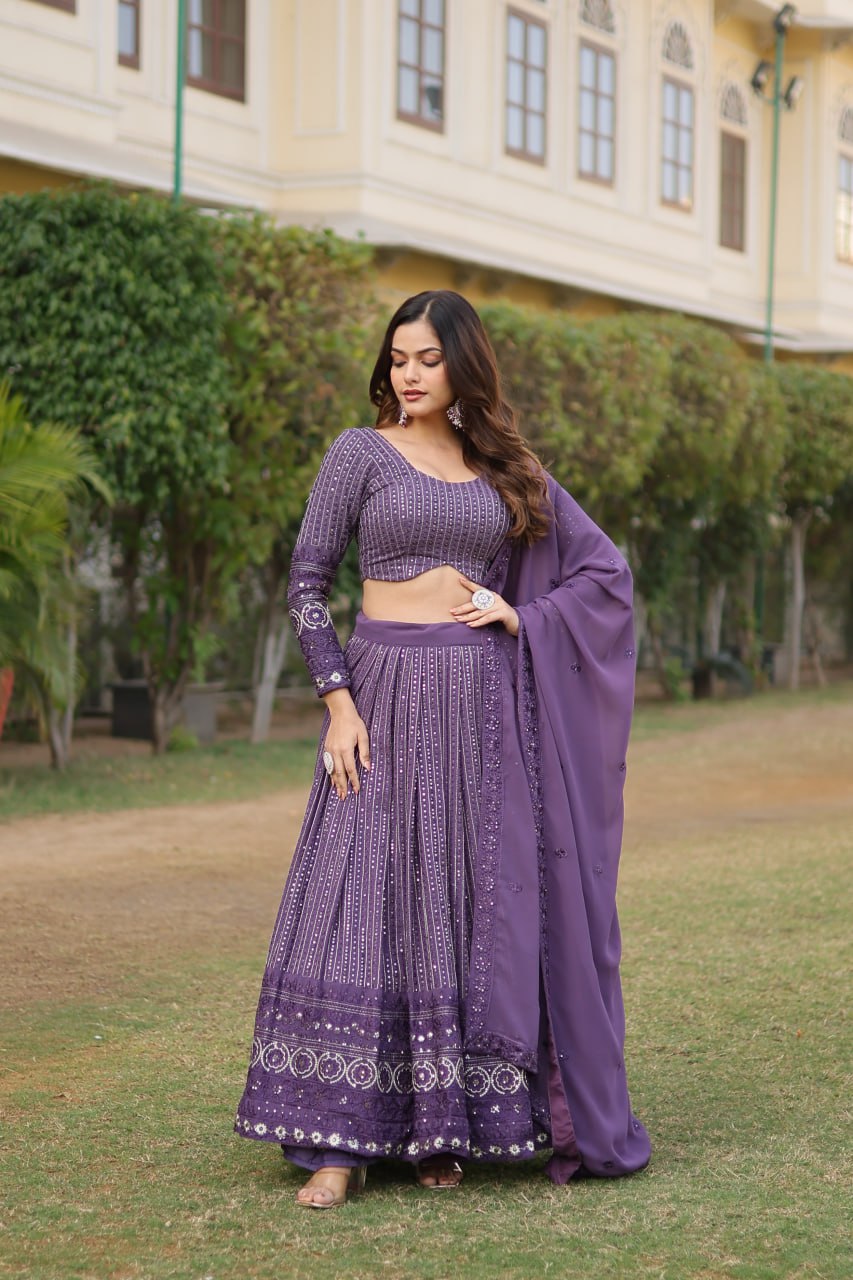 Dark Purple Sequin Lehenga