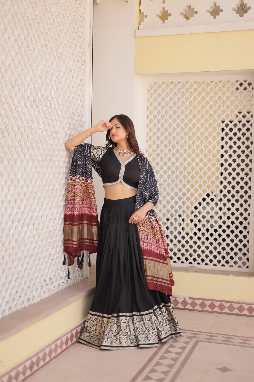Black Sequing Lehenga Set