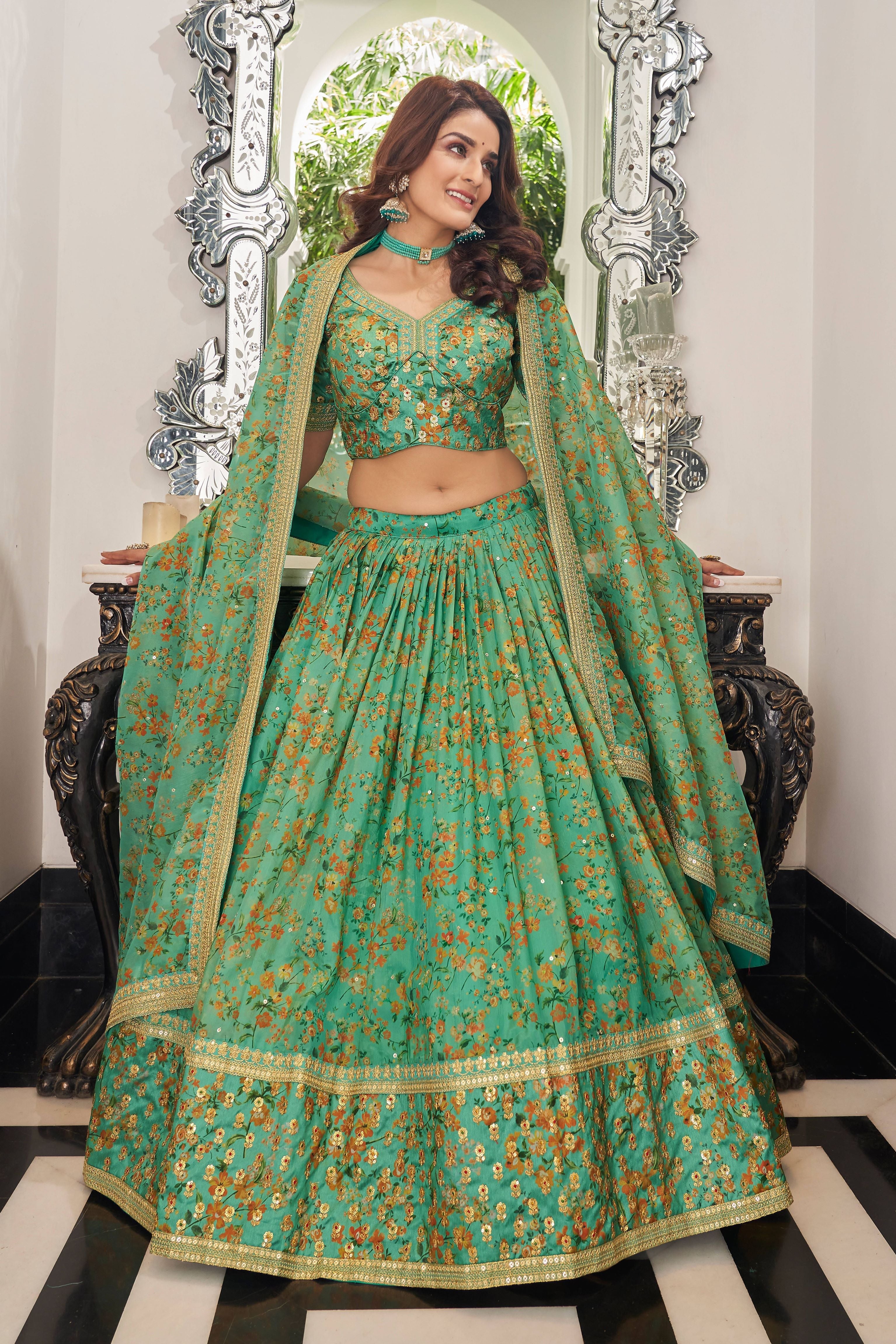 Pista Women's Organza Embroidery Lehenga Choli