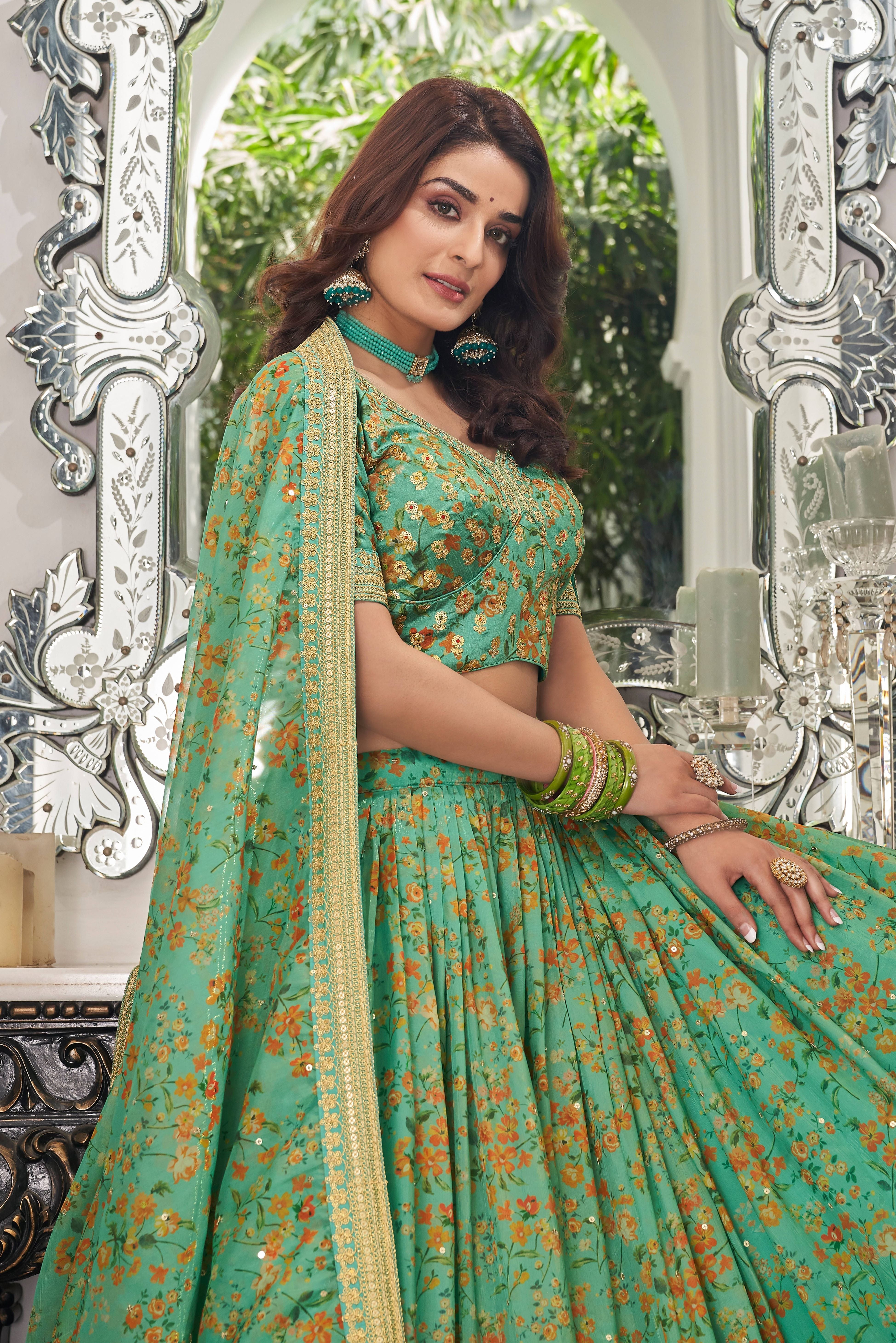 Pista Women's Organza Embroidery Lehenga Choli