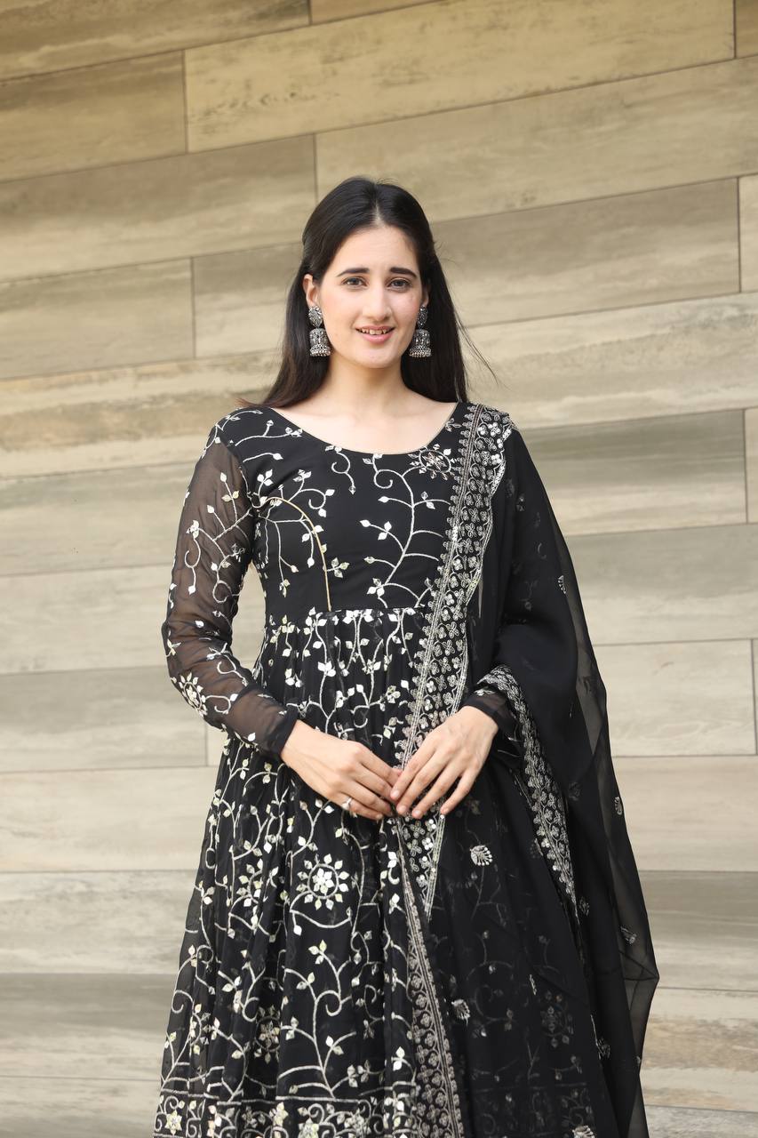Black Embroidered Anarkali Kurta Set