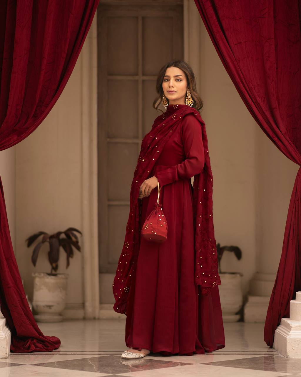 Maroon Anarkali Kurta Set
