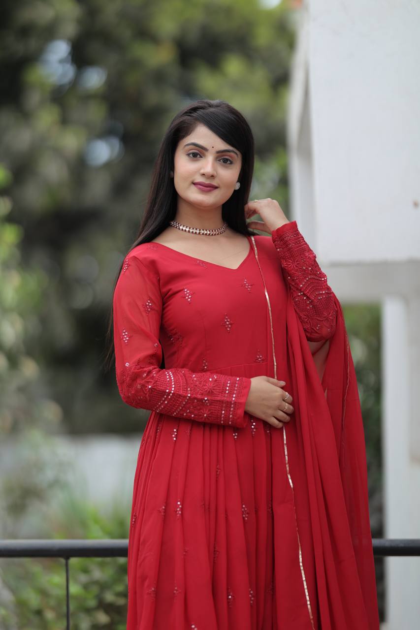 Maroon Embroidered Anarkali Kurta Set