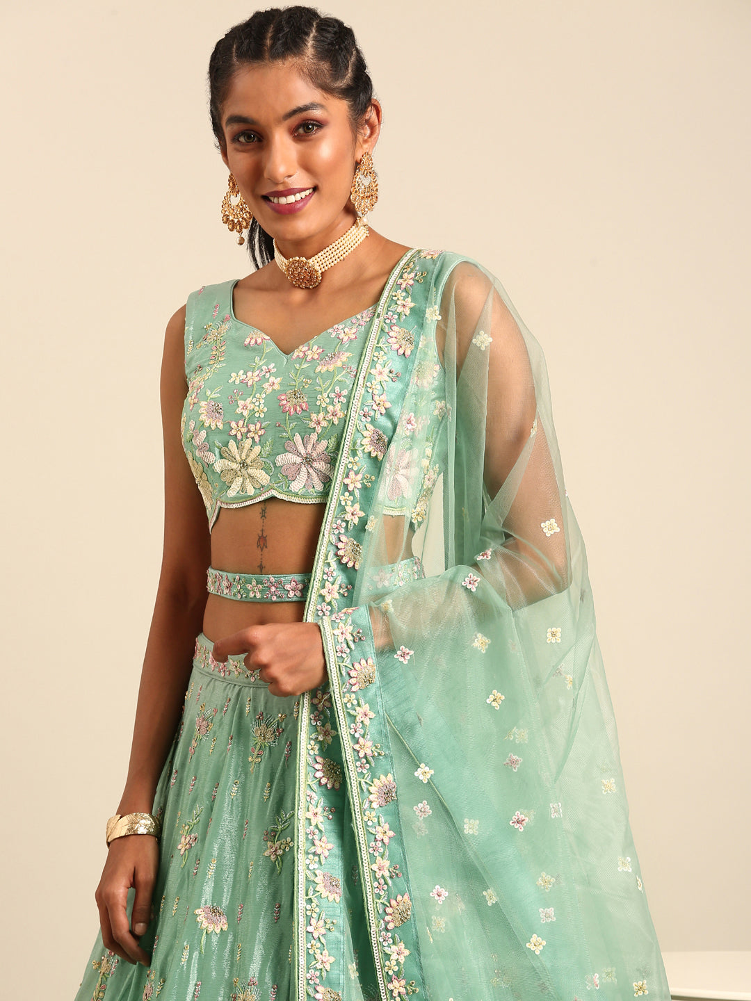 Sea Green Georgette heavy Sequinse embroidery Lehenga Set