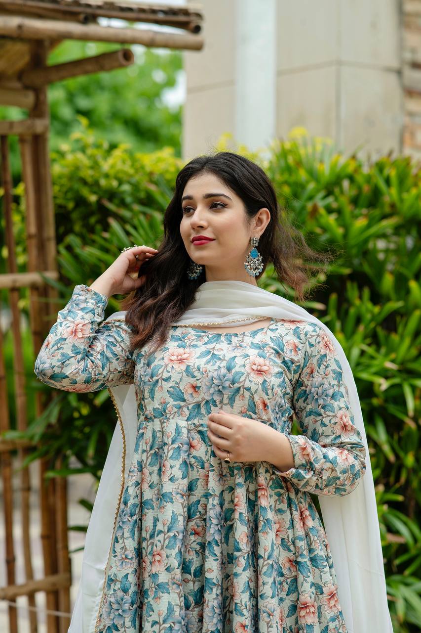 Multicolor Floral Printed Anarkali Kurta Set