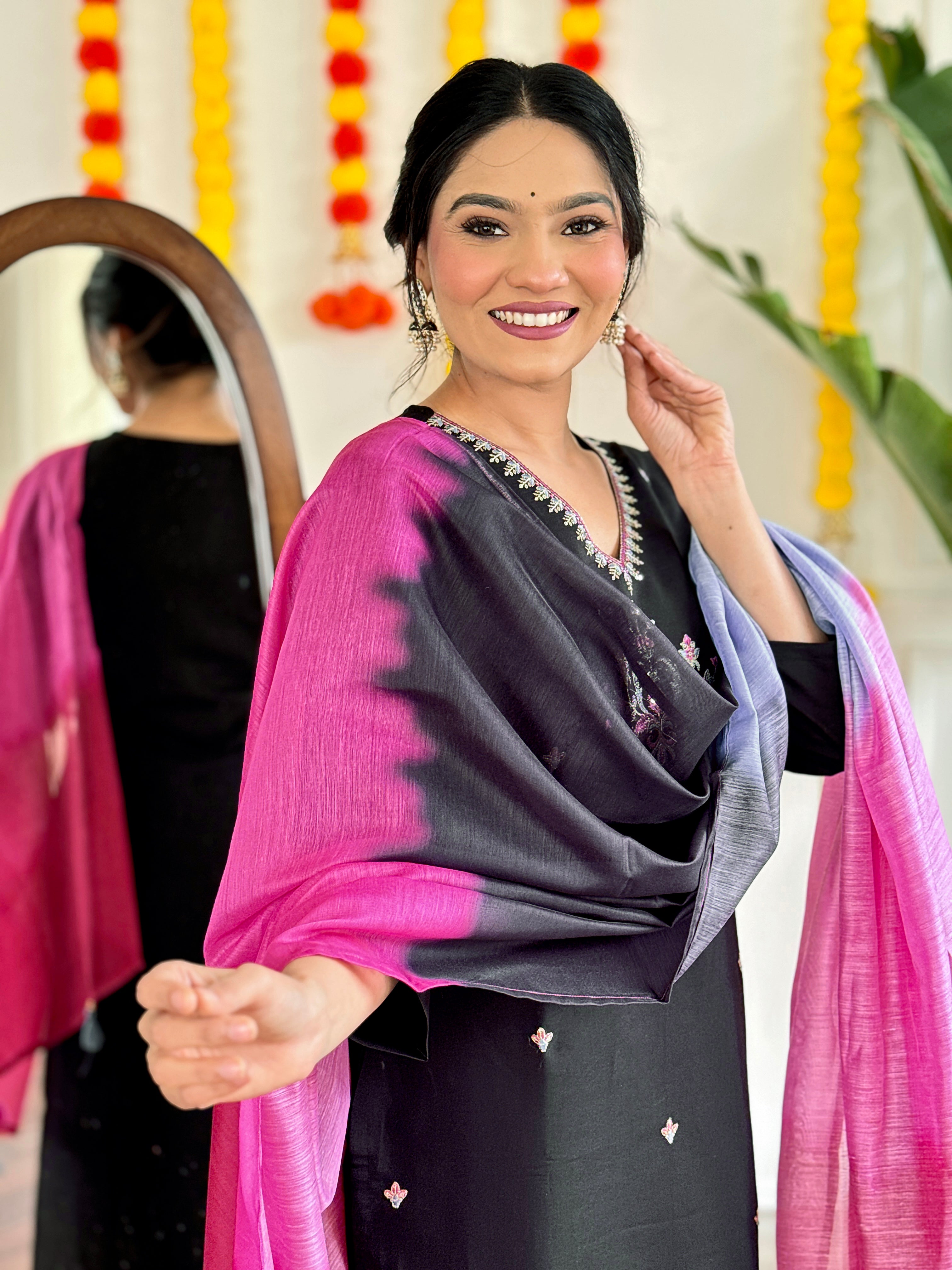 Black Viscose Chanderi Kurta