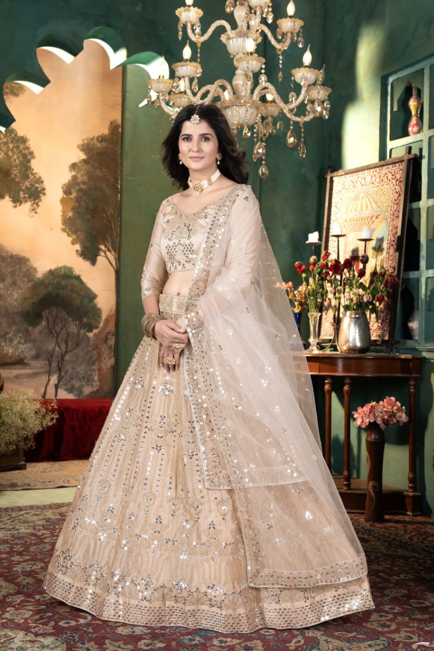 Peach Satin Lehenga With Embroidery work