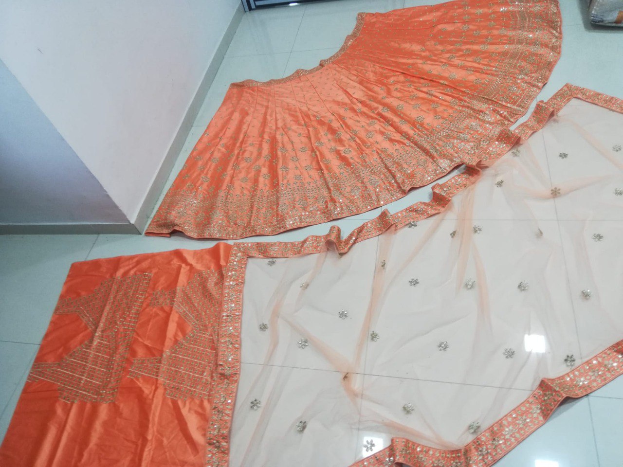 Orange Silk Lehenga With Zari Embroidery